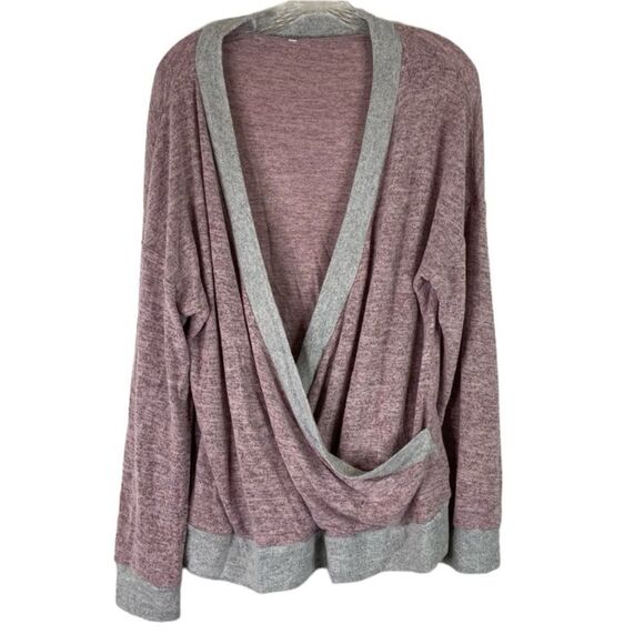 Wrap Top Women’s XL Purple Pink Gray Deep V Neck Color Block Long Sleeve Stretch - Picture 1 of 7